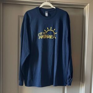 Gildan Navy Long Sleeve Tee with Yellow "Be the Sunshine" Graphic